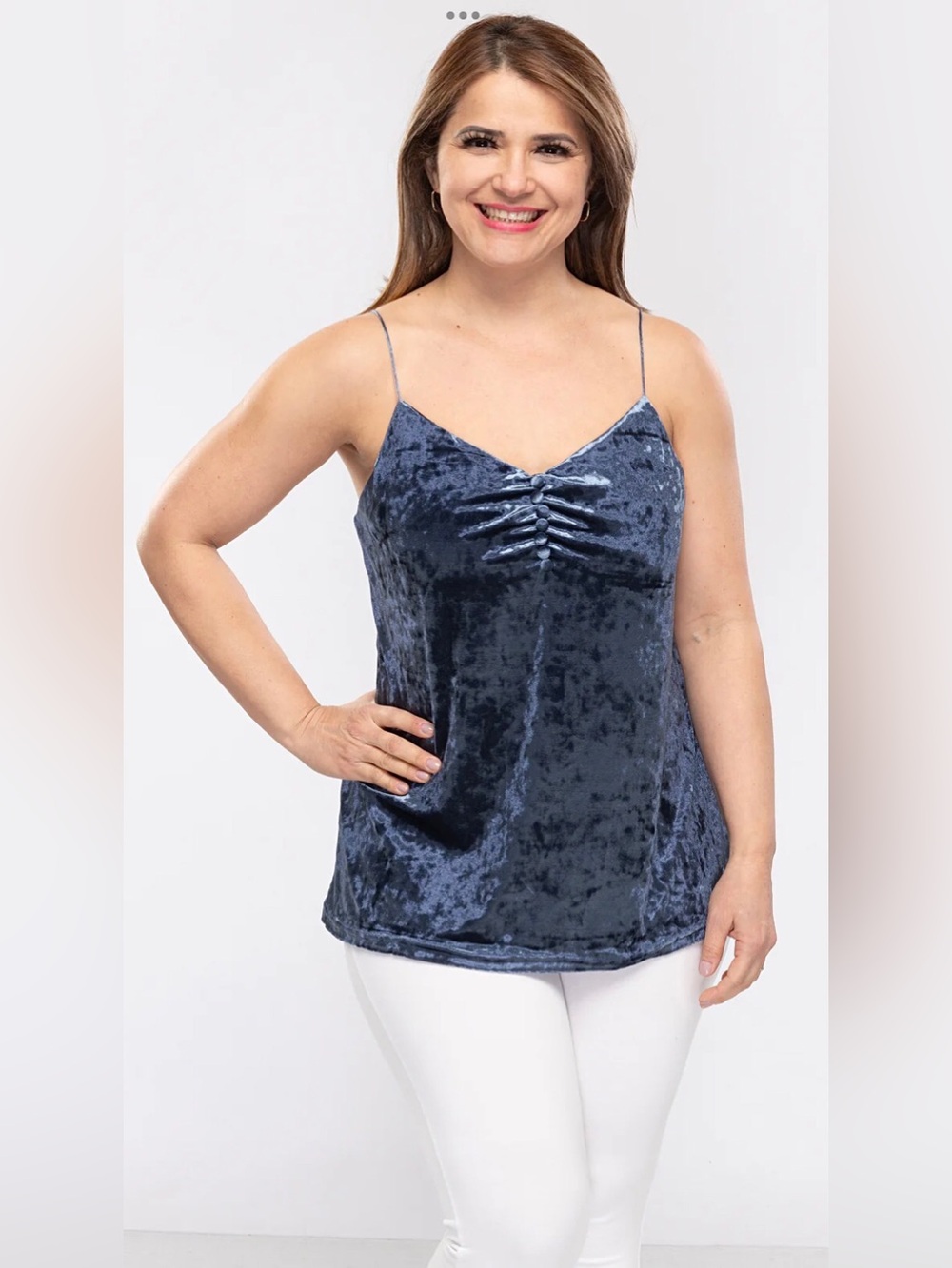 Crushed Velvet Spaghetti Strap Cami-Navy